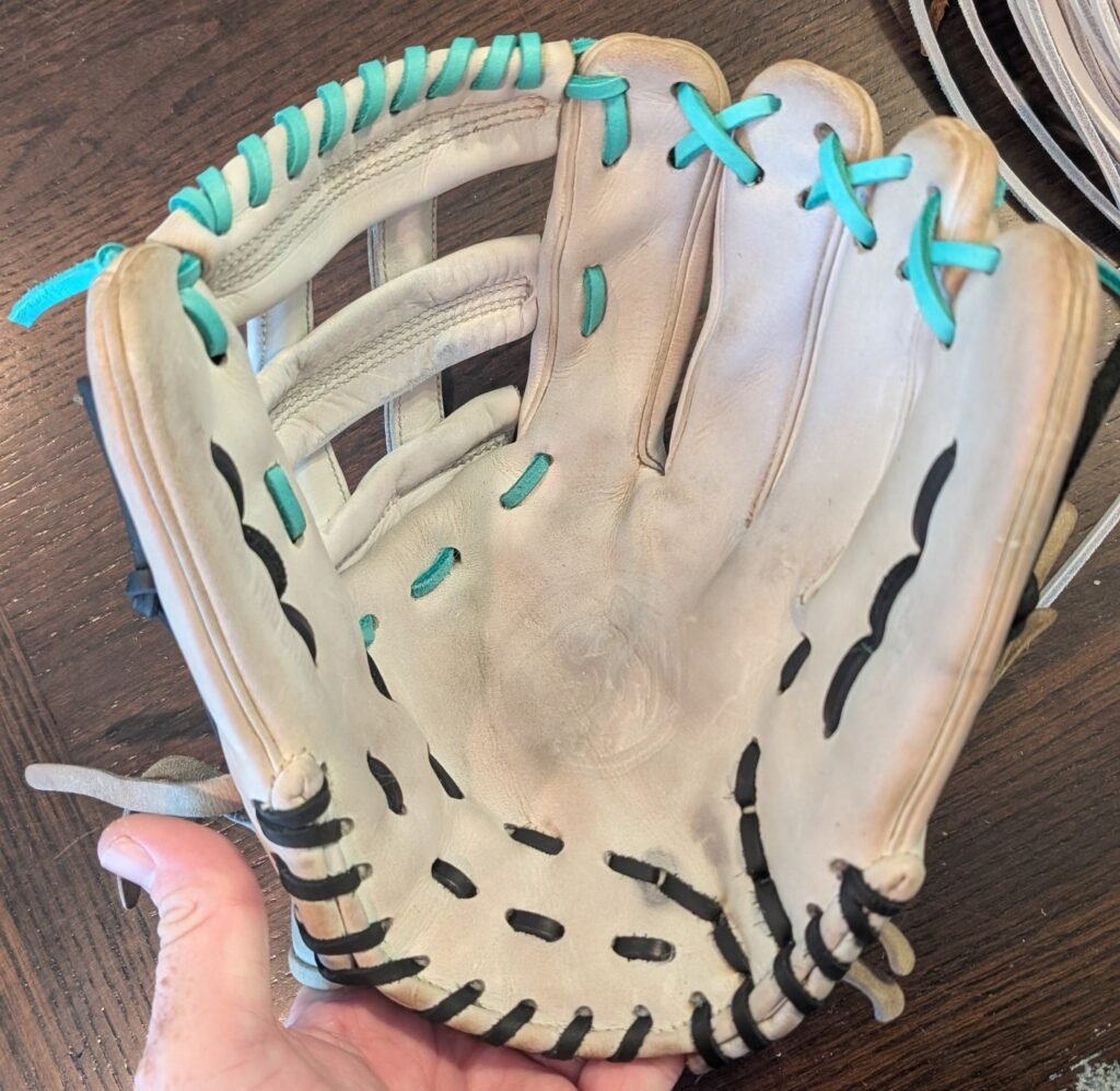 Baseball glove repair before and after by Hughes Glove Works