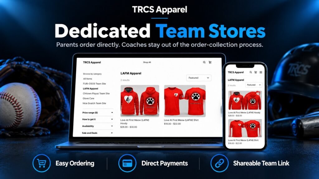 TRCS Apparel Square online team store displayed on laptop and mobile phone